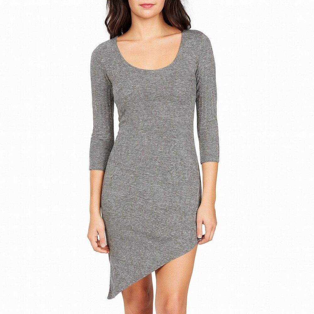 Feathers Gray Long Sleeve Asymmetrical Hem Dress Size L